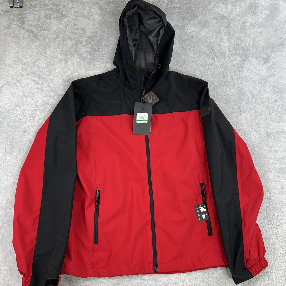 Hawke & Co Packable Rain Defender Hooded Jacket L Red Black Men NWT HJP2498V